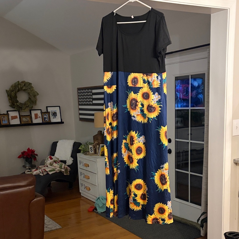 Source Unknown Black and Blue Sunflower Dress